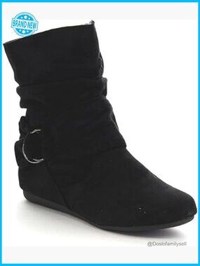 Mid Calf Slouch Boots with Side Zip Platform Heel Suede Winter Boots